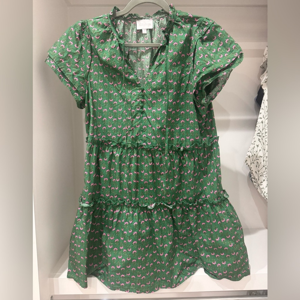 Sugarlips Green and Pink Floral Empire Tiered Dress